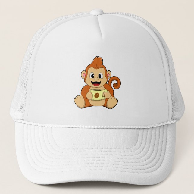 Monkey with Cup of Coffee Trucker Hat (Front)