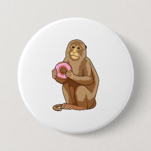 Monkey with Doughnut 7.5 Cm Round Badge
