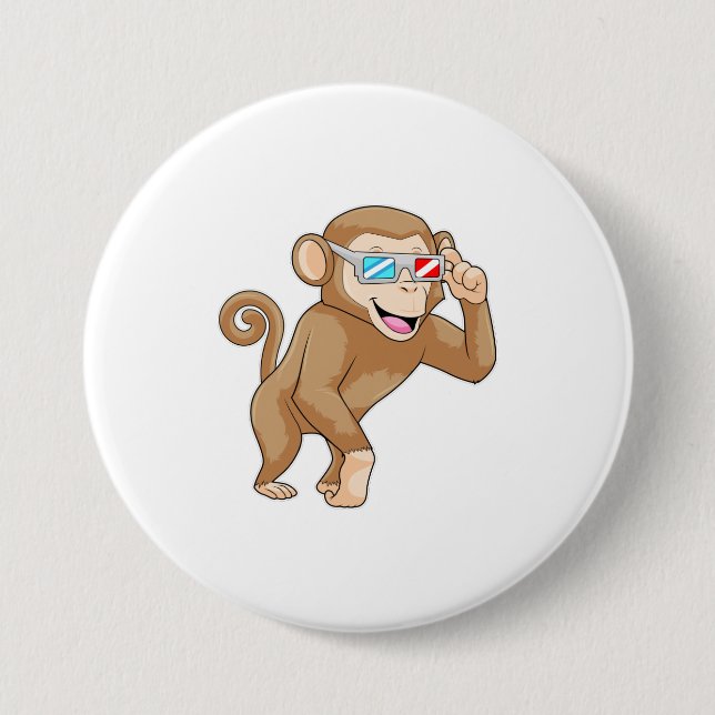 Monkey with Glasses 7.5 Cm Round Badge (Front)
