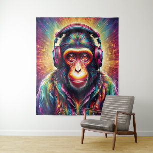 Monkey with headphones tapestry