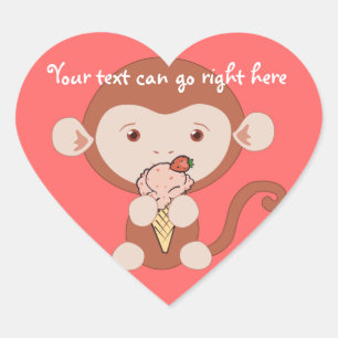 Monkey with Ice Cream Heart Stickers