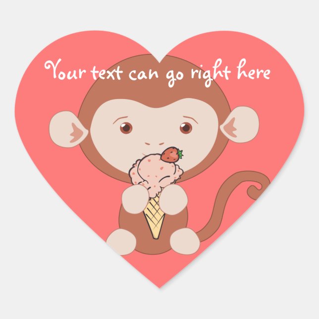 Monkey with Ice Cream Heart Stickers (Front)