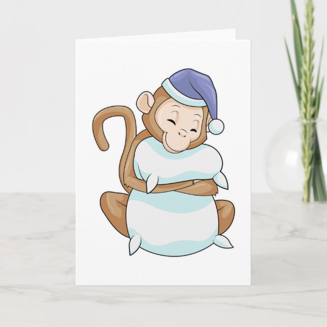 Monkey with Pillow & Sleepyhead Card (Front)