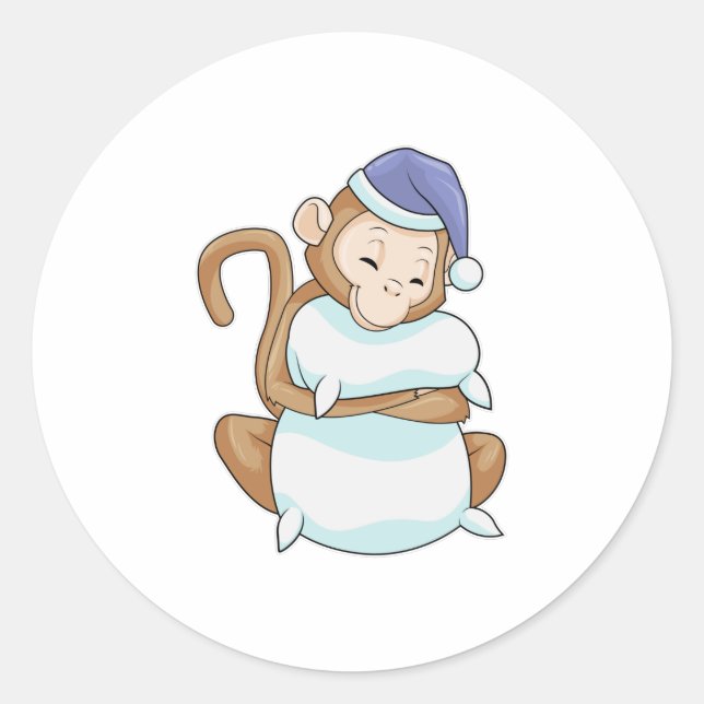 Monkey with Pillow & Sleepyhead Classic Round Sticker (Front)