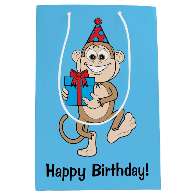 Monkey with Present Happy Birthday! Medium Gift Bag (Front)