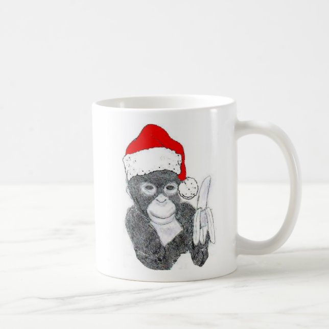 MONKEY WITH SANTA HAT AND BANANA, MERRY ~, CHRI... COFFEE MUG (Right)