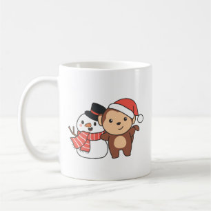 Monkey With Snowman In Winter For Christmas Coffee Mug