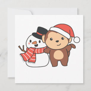 Monkey With Snowman In Winter For Christmas Invita Invitation