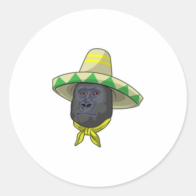 Monkey with Straw hat Classic Round Sticker (Front)
