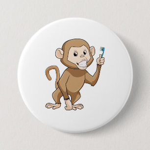 Monkey with Toothbrush 7.5 Cm Round Badge