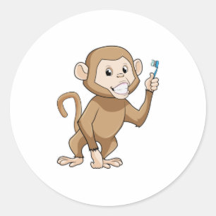 Monkey with Toothbrush Classic Round Sticker