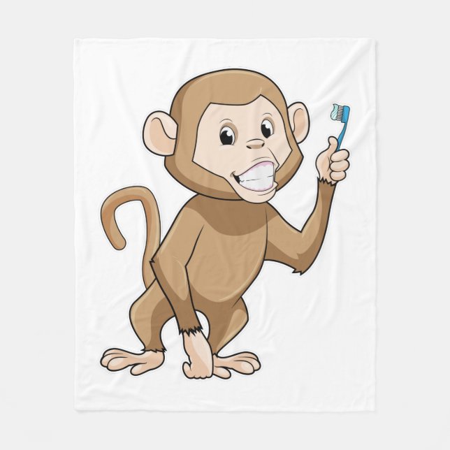 Monkey with Toothbrush Fleece Blanket (Front)