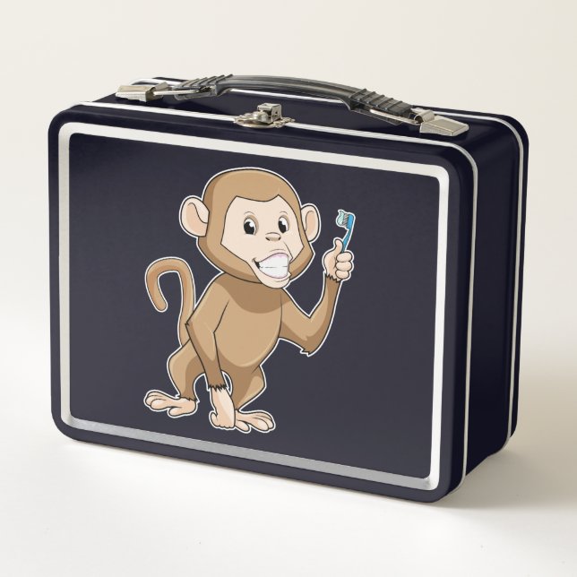 Monkey with Toothbrush Metal Lunch Box (Front)