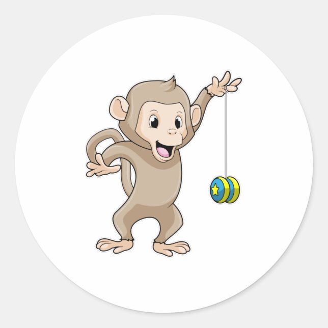 Monkey with Yo-yo Classic Round Sticker (Front)