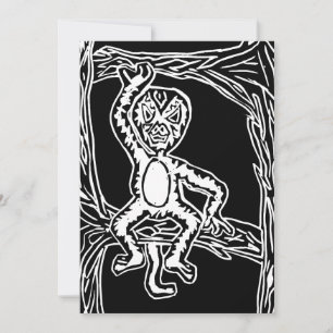 monkey woodprint invitation