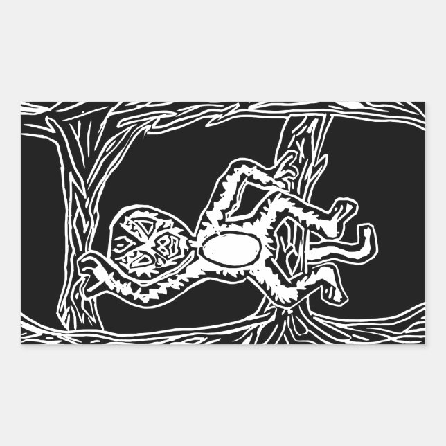 monkey woodprint rectangular sticker (Front)