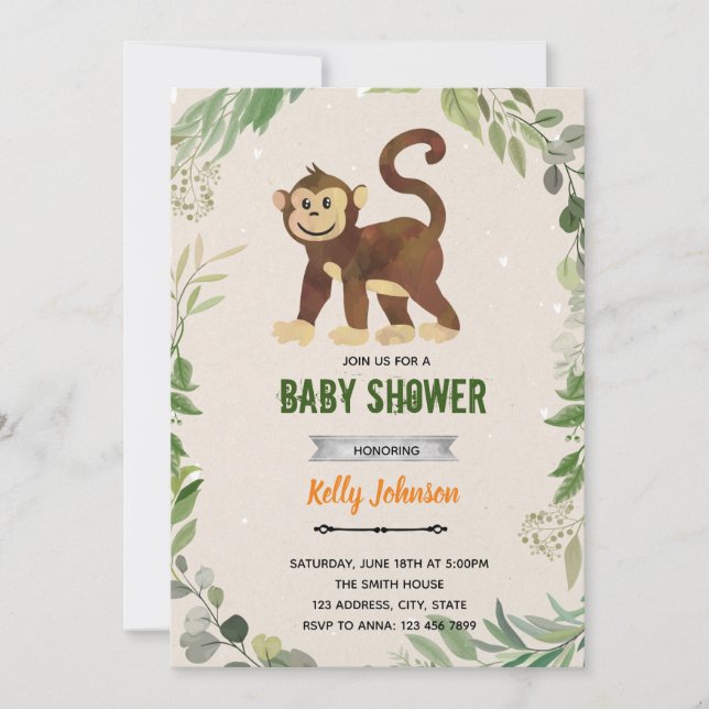 Monkey zoo animals theme invitation (Front)