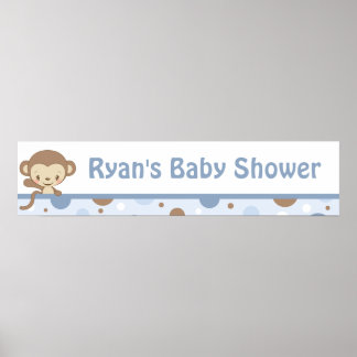 Monkey Zoo Baby Shower Banner-boy-blue Poster
