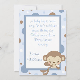 Monkey Zoo Baby Shower Invitation-Blue Invitation