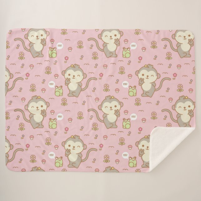 Monkeys and Frogs Sherpa Blanket (Front (Horizontal))