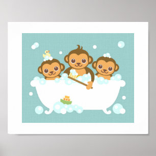 Monkeys Bubble Bath Poster Print