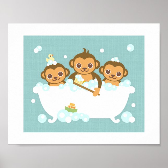 Monkeys Bubble Bath Poster Print (Front)