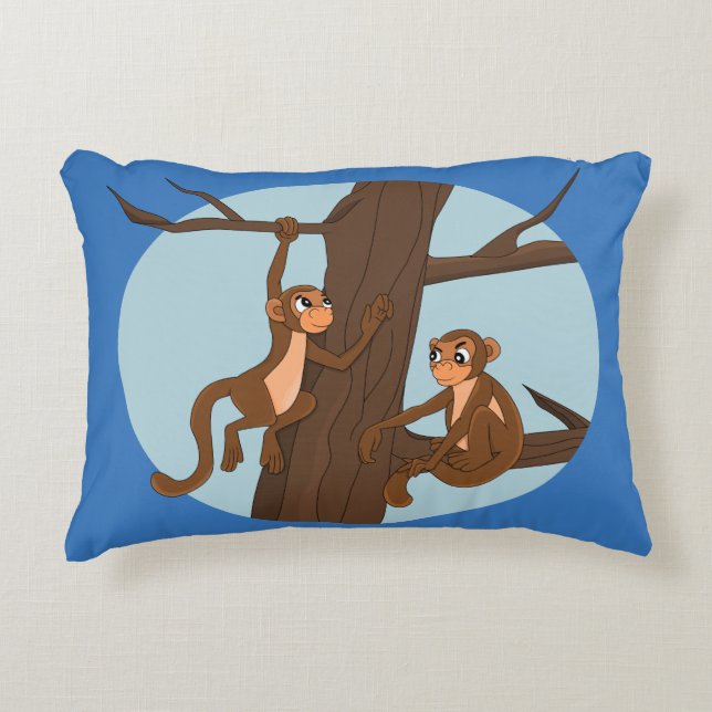 Monkeys climbing the tree cartoon accent pillow (Front)