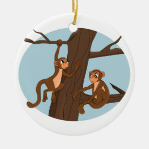 Monkeys climbing the tree  ceramic ornament