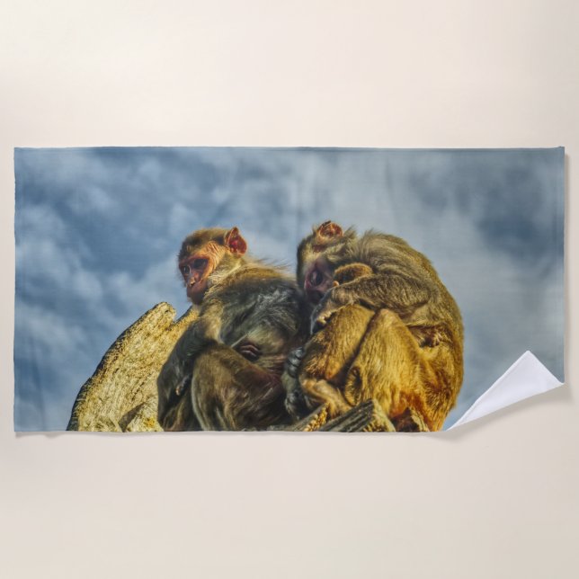 monkeys cuddling  beach towel (Front)