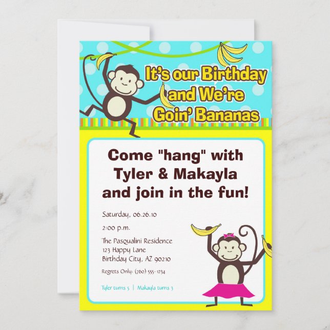 Monkeys Going Bananas Birthday Invitations (Front)