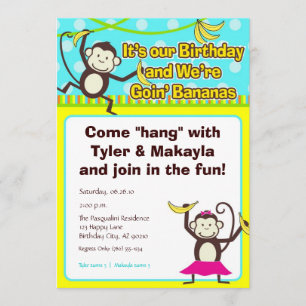 Monkeys Going Bananas Birthday Invitations