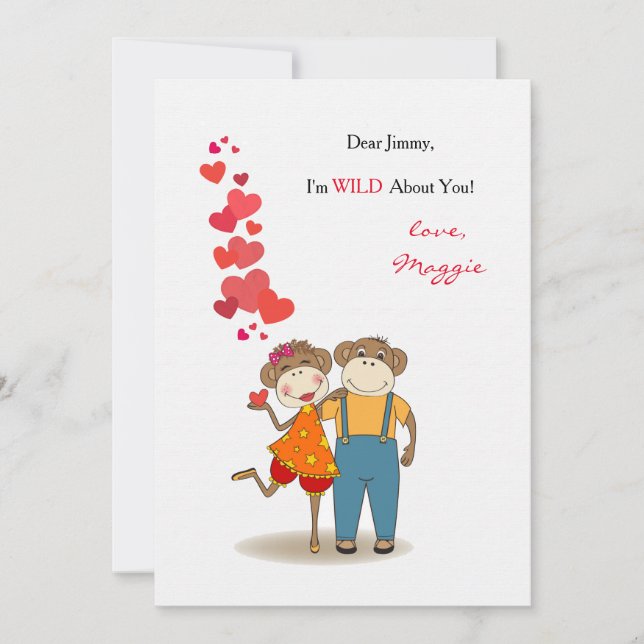 Monkeys In Love Valentine's Day Card (Front)