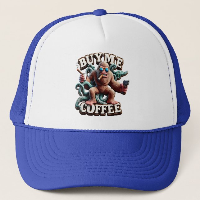Monkeys Java Robbery Buy Me A Coffee Trucker Hat (Front)