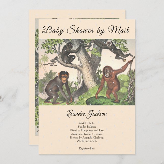 Monkeys jungle Gender neutral Baby Shower by Mail Invitation (Front/Back)
