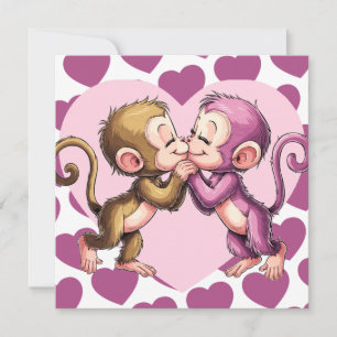 Monkeys Kissing Valentine's Day Hearts Love Card