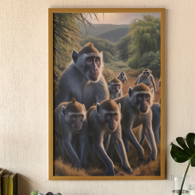 Monkeys Majestically Admiring Lush Green Field Poster (Creator Uploaded)