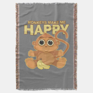 Monkeys Make Me Happy Throw Blanket