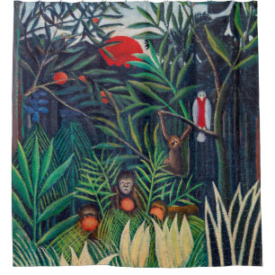 Monkeys Parrot Animal in Jungle Forest Shower Curtain