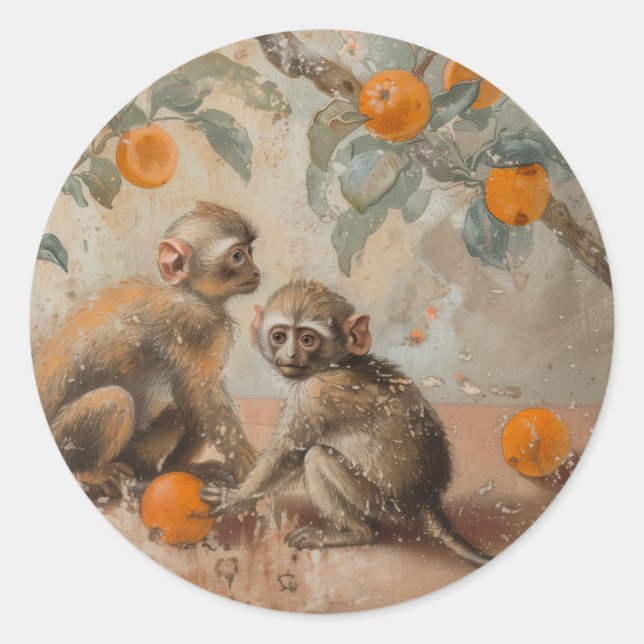 Monkeys - Round Stickers for Stationery (Front)