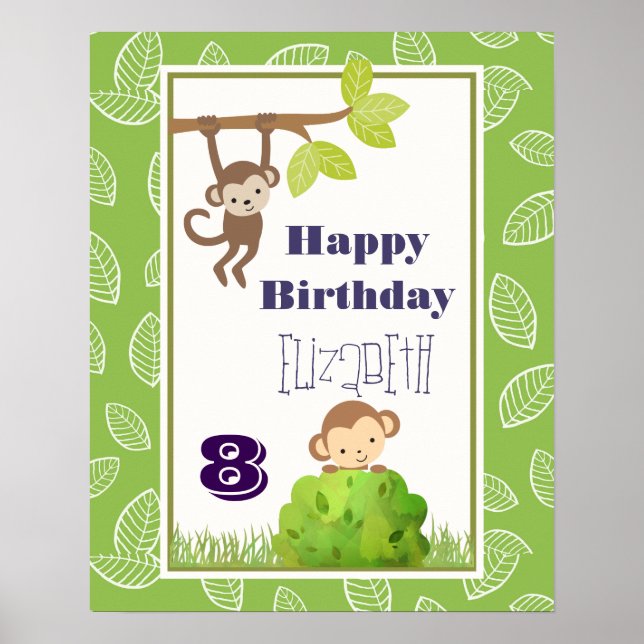 Monkeys Swinging From Trees Happy Birthday Poster (Front)