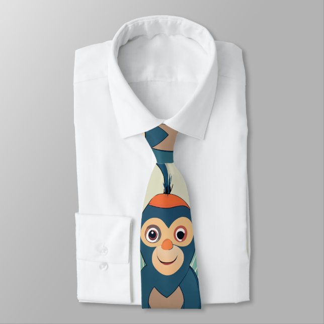 Monkeys Watercolor Custom Pattern Tie (Tied)