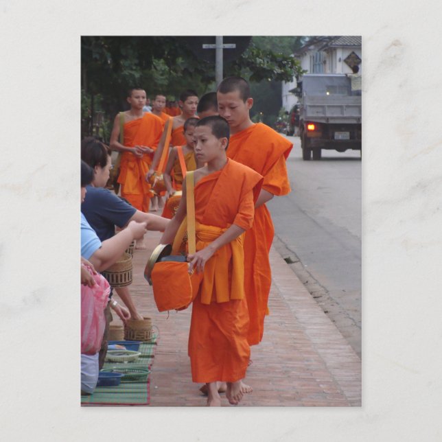 Monks Collecting Alms in Luang Prabang, Laos- 2 Postcard (Front)
