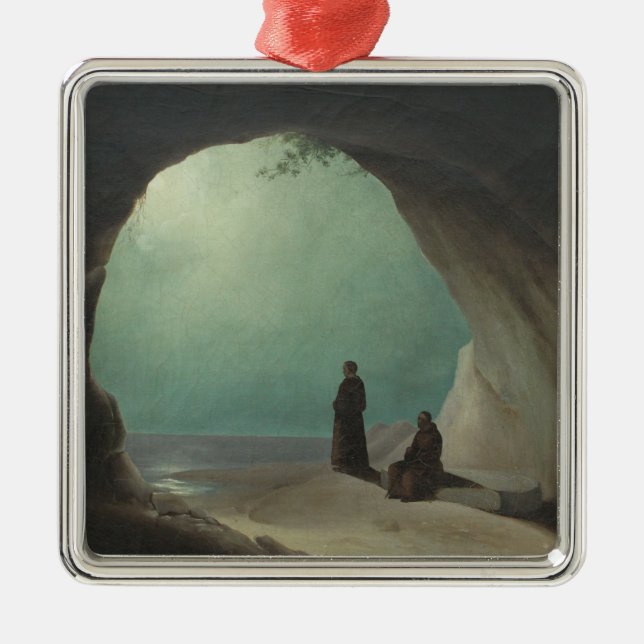 Monks in a Grotto (by Carl Blechen) Metal Ornament (Front)