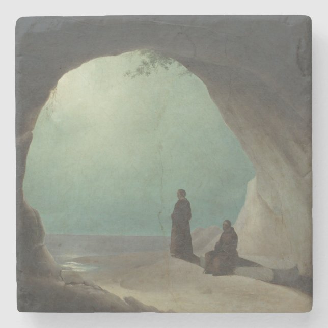 Monks in a Grotto (by Carl Blechen) Stone Coaster (Front)