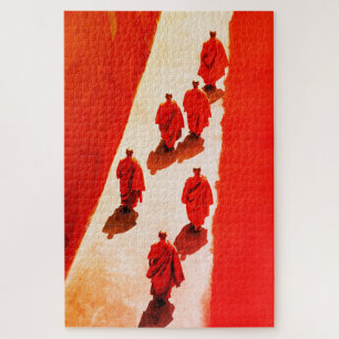 Monks Walking Red Robe Spiritual Journey Jigsaw Puzzle