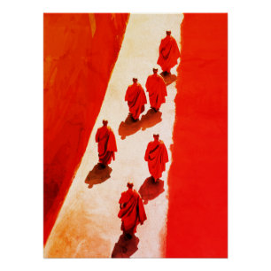 Monks Walking Red Robe Spiritual Journey Poster