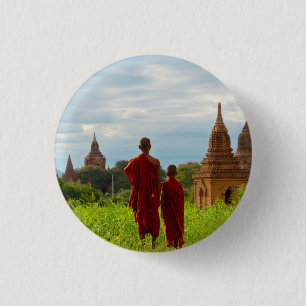 Monks with Ancient Temples 3 Cm Round Badge