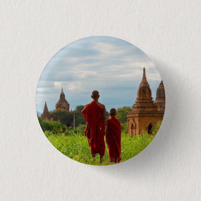 Monks with Ancient Temples 3 Cm Round Badge (Front)