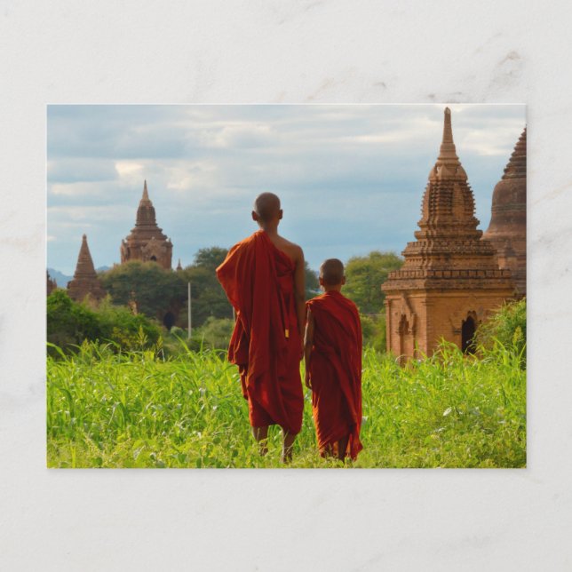 Monks with Ancient Temples Postcard (Front)