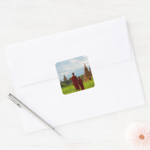 Monks with Ancient Temples Square Sticker